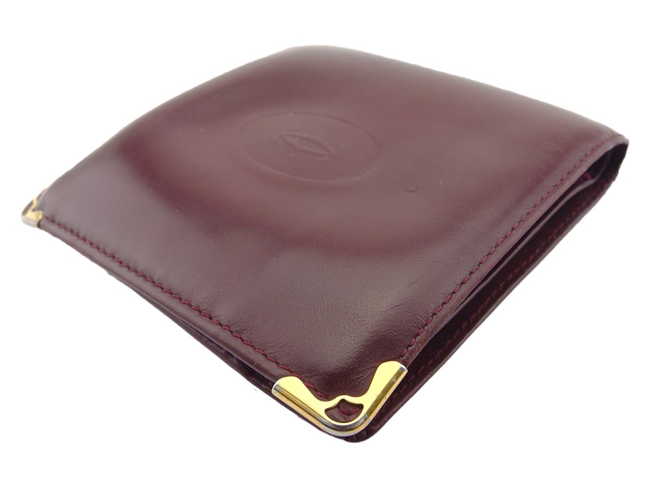 Cartier,財布,ボルドー,レザー,中古 カルティエ CARTIER 二つ折り財布
