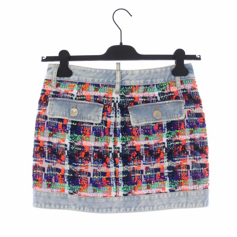 ディースクエアード DSQUARED2 ツイード デニム 切替 タイトスカート ミニ 38 M マルチカラー |KH GY29