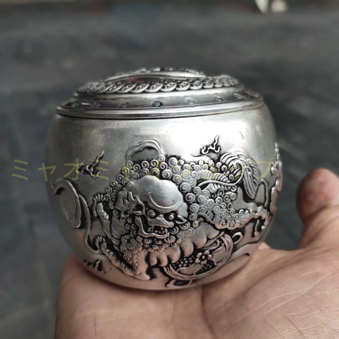 銅製 茶筒 招財進宝獅子茶筒 茶道具 香道具 装飾品 置物