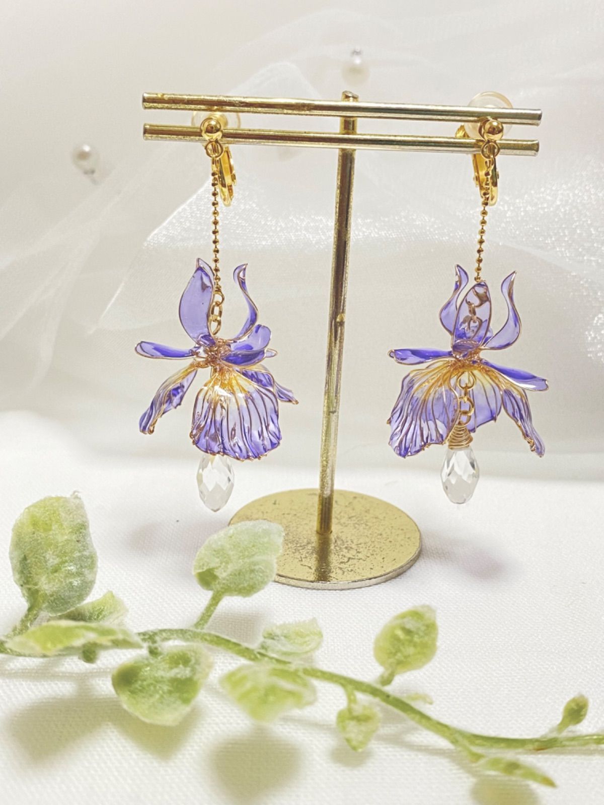 菖蒲（あやめ）の耳飾り イヤリング/ピアス ディップアート アメリカン