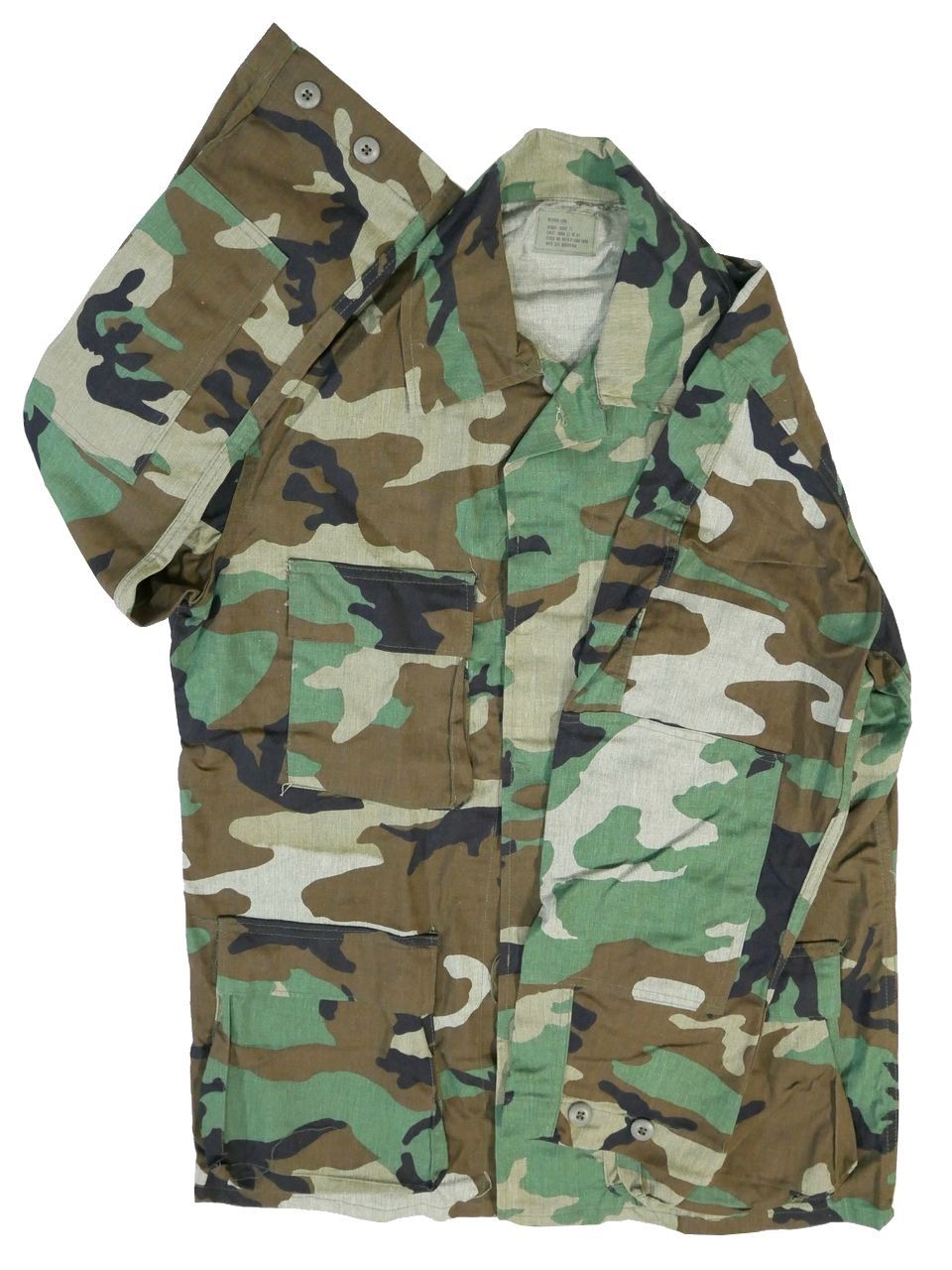 アメリカ軍 ノンリップ BDUジャケット ウッドランドカモ 新品 デッドストックイレギュラー Lロング 表記M-L 染色不良