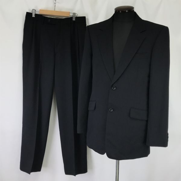 日本製 ジュン メン|JUN MEN 細ストライプ|シングルスーツ|上下セットアップ メンズL|黒|black 総裏地|サイドベンツ|Jacket|Made in Japan◆cBH582