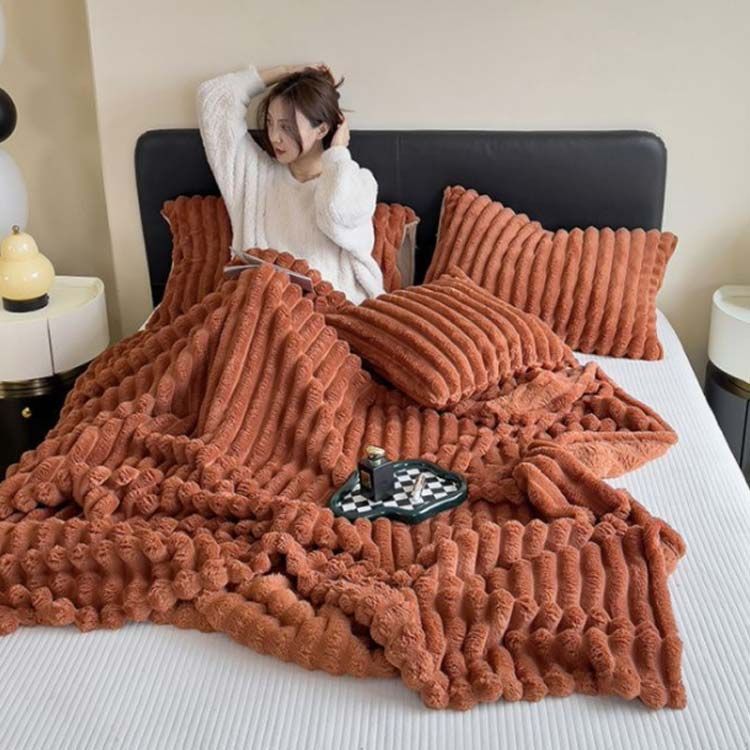洗える毛布 スエード ラビットファー ブランケット 毛布 おしゃれ 北欧 