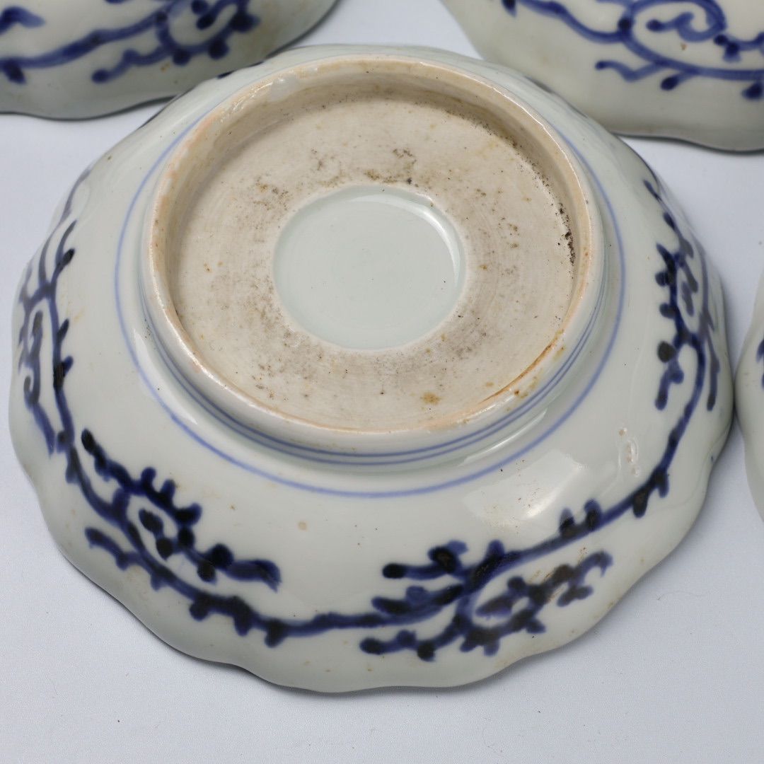 皿、伊万里焼、骨董、アンティーク、陶芸 316 染付 線描 古伊万里 伊万里焼 骨董 アンティーク 膾皿 6枚セット