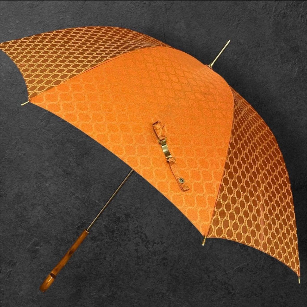 CELINE セリーヌ マカダム総柄 トリオンフ 晴雨兼用長傘 雨傘 オレンジ ブランド アンブレラ ロゴ入 傘 カラー