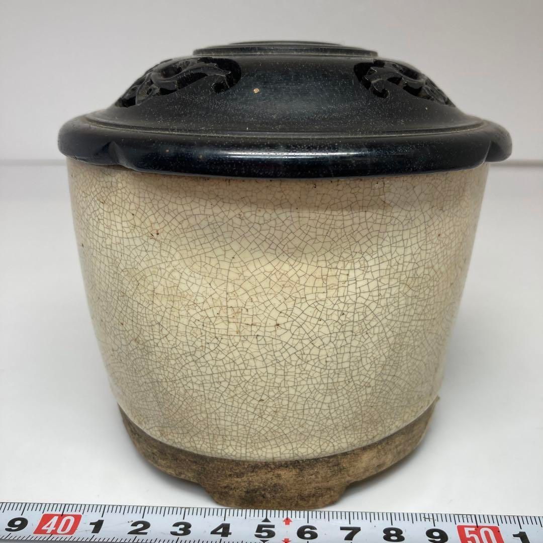 古瀬戸　白釉　三足香炉　極上唐木　直径10.8cm本H5-0626☆トヒカサ 古瀬戸 白釉 三足香炉 極上唐木 直径10.8cm本H5-0626☆トヒカサ