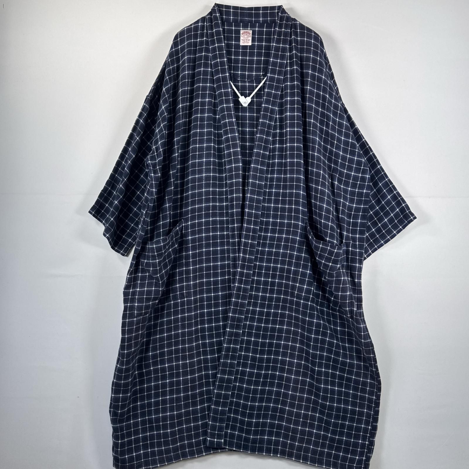 古着 ブルックスブラザーズ Brooks Brothers 半袖 ガウン・ルームローブコート ロング コート L/XL  ブルー チェック メンズ