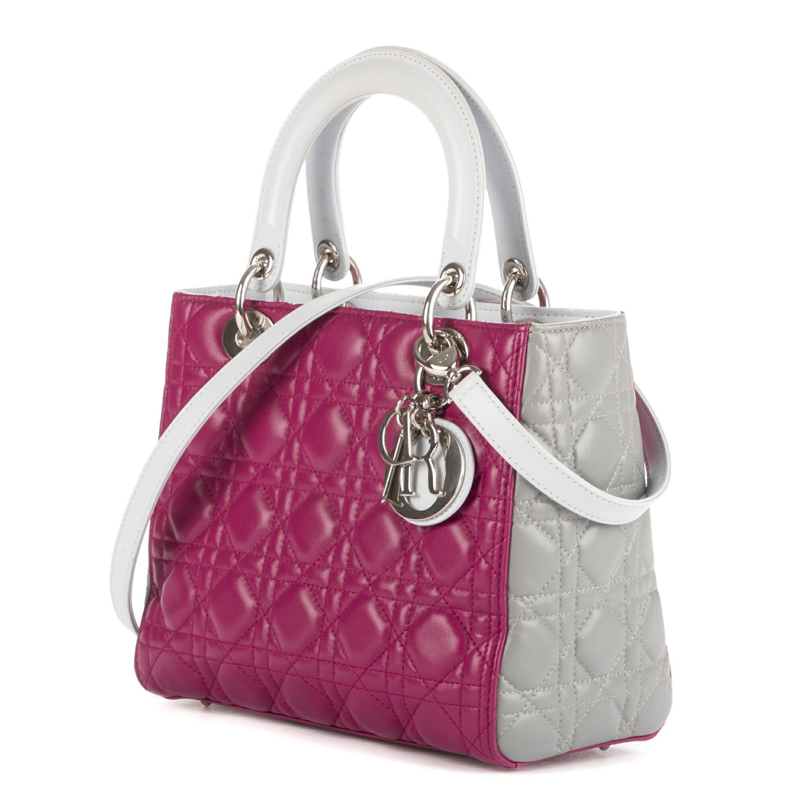 DIOR ディオールミディアム レディ ディオール ジップピンク グレーカナージュカーフスキンA