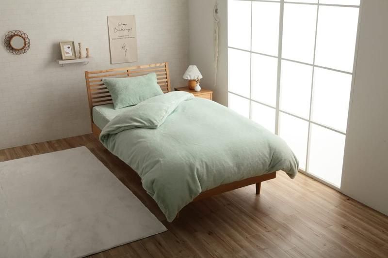 イケヒコ 寝具 ふとん ラピアス 掛け布団カバー 約190×210cm ダブル ピスタチオグリーン 無地 エコ フェイクファー 洗える 冬用 あったか おしゃれ 1597559