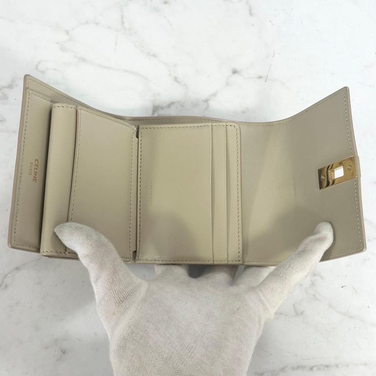 CELINE セリーヌマカダム 三つ折り財布 ホワイト/ベージュ 卸売 CELINE