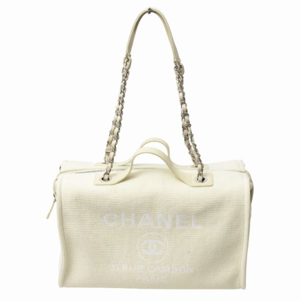 シャネル バッグ レディース ドーヴィル ボストンバッグ ショルダーバッグ 2WAY キャンバス レザー アイボリー CHANEL