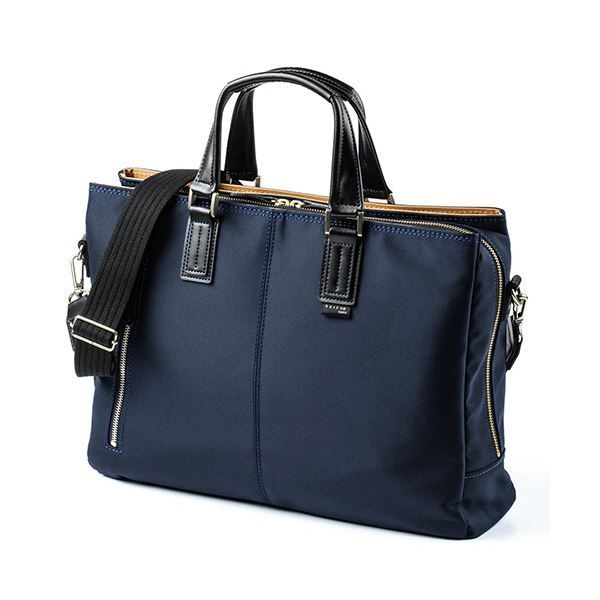 サンワダイレクト 日本製ビジネスバッグ 2WAY 高強度ナイロン使用 ダブル収納 三方ファスナー ネイビー 200-BAG157NV 1個