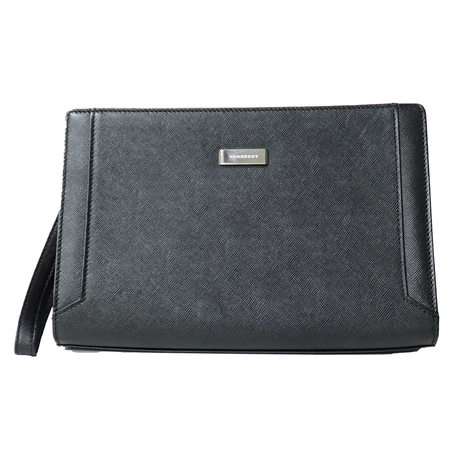 【未使用に近い】バーバリー クラッチバッグ サフィアーノレザー ロゴ 黒 箱付き 未使用に近い】バーバリー クラッチバッグ サフィアーノレザー ロゴ 黒