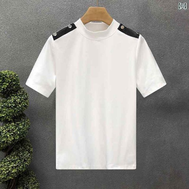 [L]秋冬 コーデ メンズ  服 シンプル ファッション オシャレ 大人 かっこいい 大きいサイズ ストリート 紳士服 ミッド カラー 半袖 T シャツ インナー トップス 