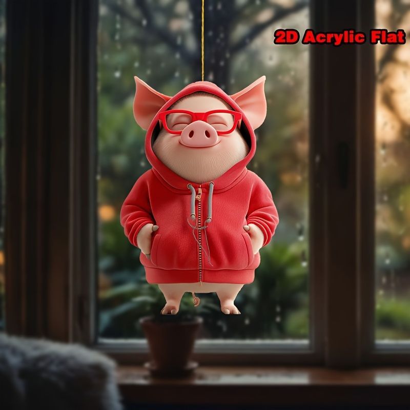 キーホルダー ブタ 可愛い 二足歩行 2D アクリル 8cm 赤い服を着たぶた