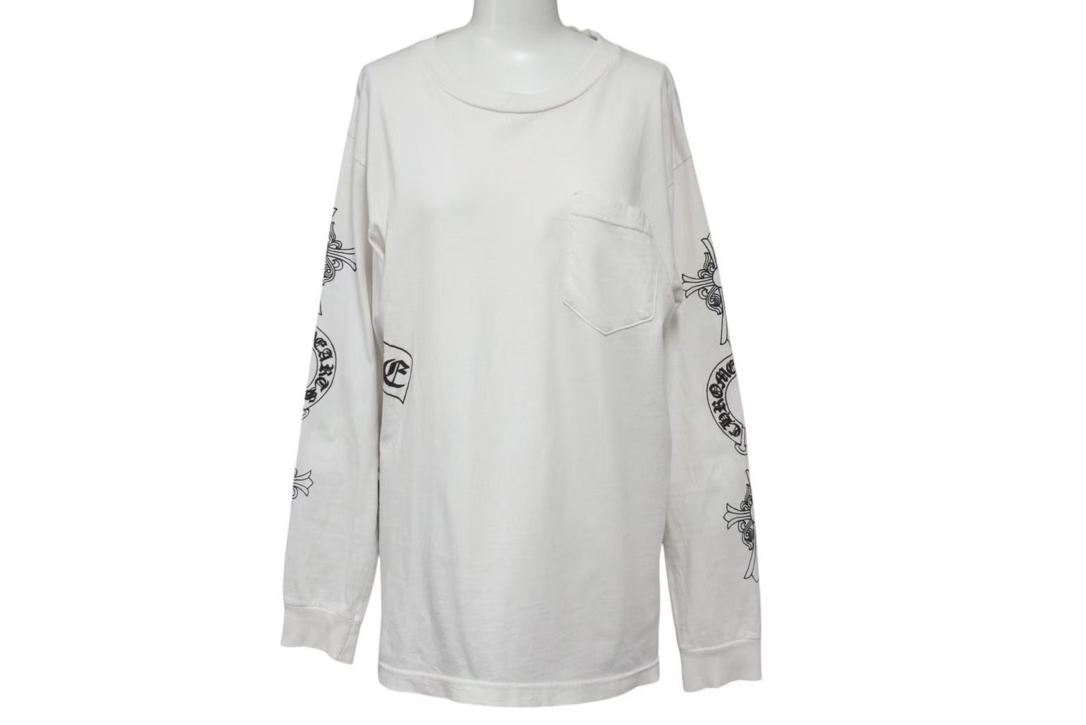 CHROME HEARTS クロムハーツ フロントポケット プリント ロンT 長袖 コットン ホワイト サイズM 美品 中古 4c074145