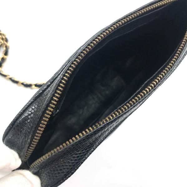 良品 CHANEL シャネル ココマーク 本リザード フリンジ チェーン ショルダー バッグ ブラック m10031 CHANEL - 良品 CHANEL シャネル ココマーク 本リザード フリンジ