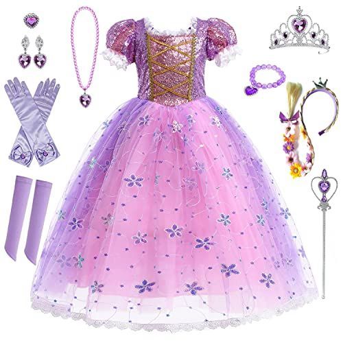 130_パープルピンク [Elmia] プリンセス ドレス コスプレ 子供 ドレス キッズ ドレス 豪華アクセサリー セット (130， パープルピンク)