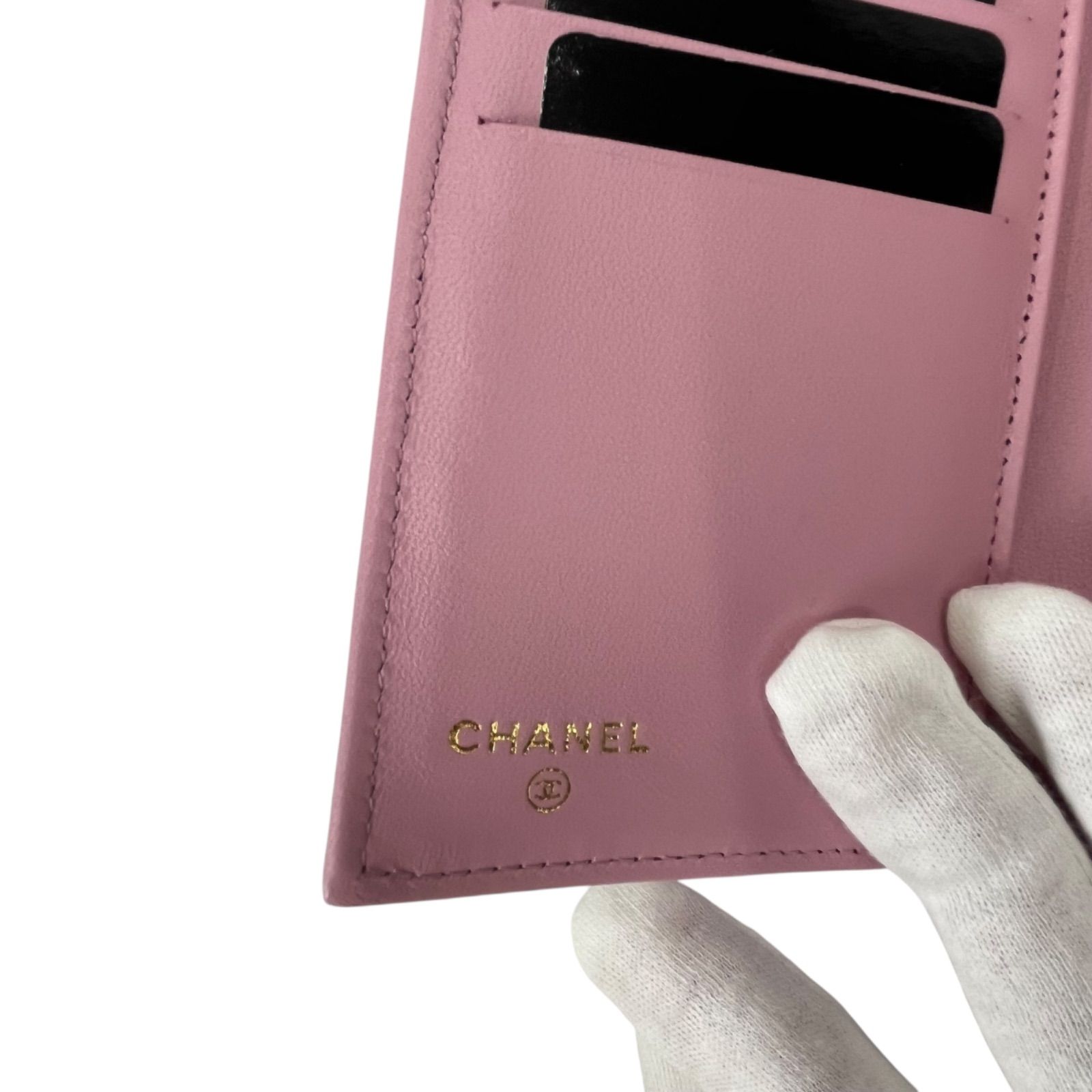 ○未使用 シャネル CHANEL マトラッセ ラムスキン 二つ折り 財布 