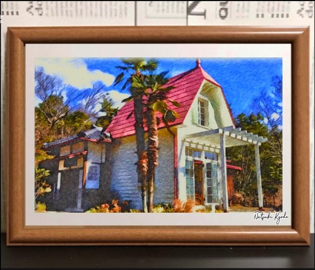 ジブリアート5 となりのトトロより サツキとメイの家 25cm×34cm額装品 京藤夏樹真作