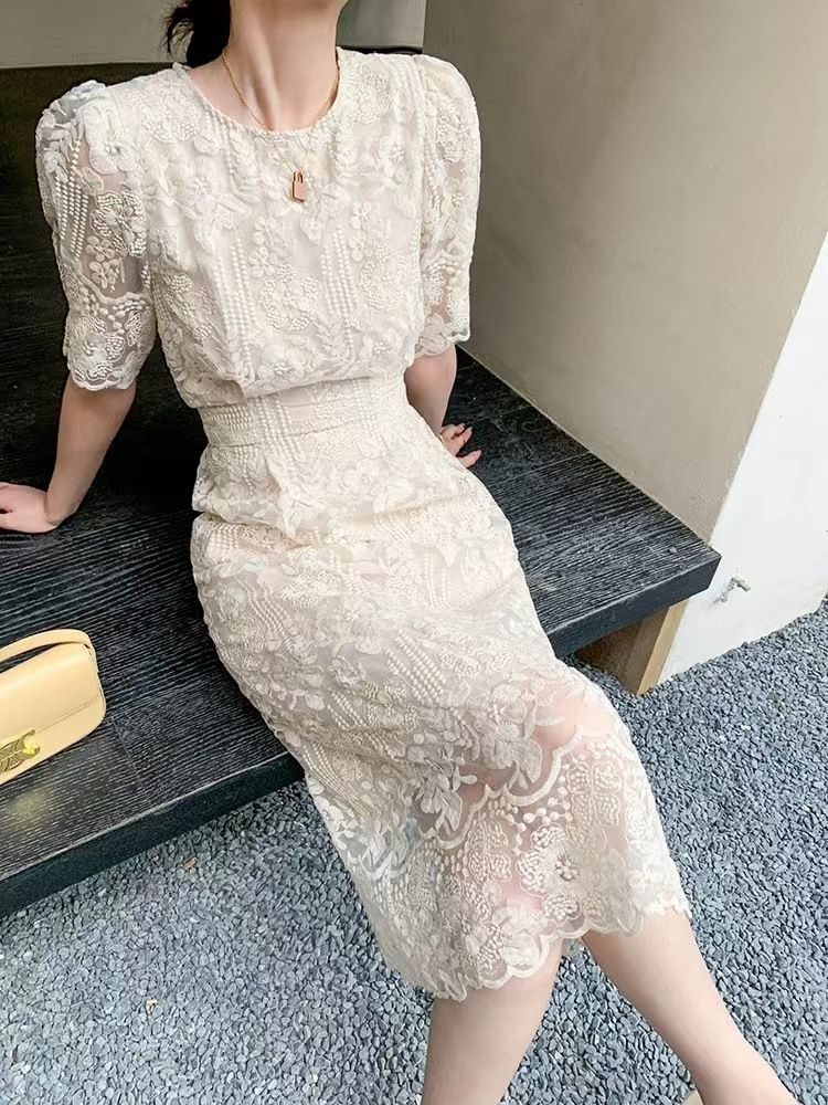 ドレス ロングワンピース 半袖 夏 マキシワンピース 総レース パーティードレス ウエストリボン フォーマルドレス ワンピース オケ 結婚式 CHRISTIANNAURATH_COM_BR