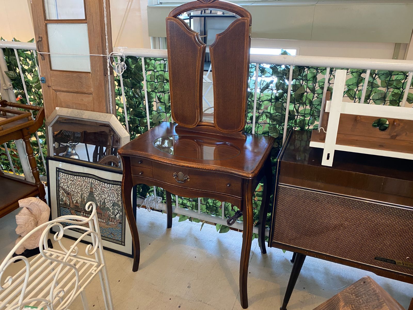 松永工房 IDC大塚家具 ヴィンテージ 両袖 三面鏡 ドレッサー ナラ材