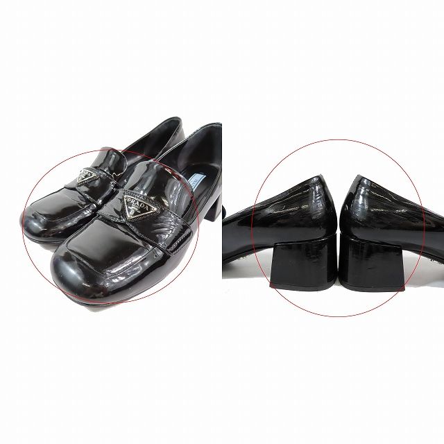 美品 プラダ 三角ロゴ パテント レザー ローファー パンプス チャンキーヒール ☆関税込☆PRADA☆プラダ ロゴ チャンキーヒール ローファー