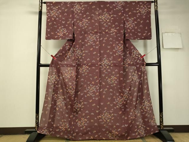 平和屋着物＊夏物 小紋 絽 型染め ふくら雀 飛鶴花文 正絹 逸品