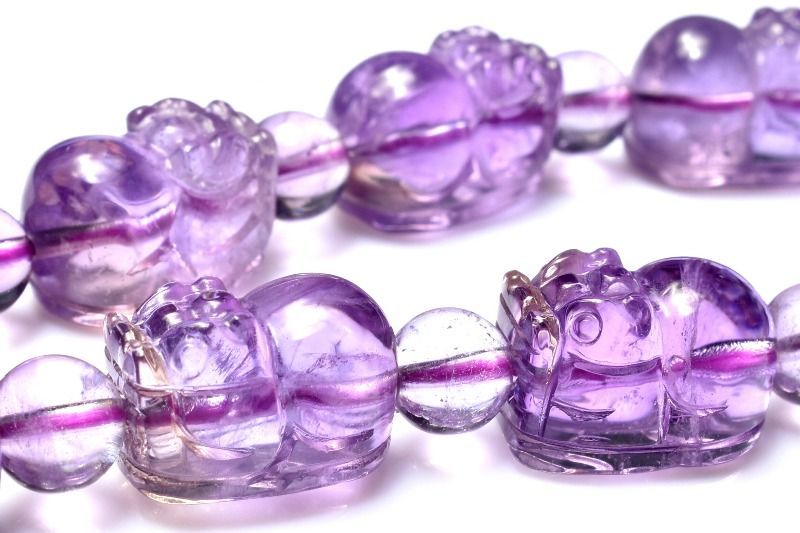 １点物 繊細彫刻 アメトリン 14x9-9.5 丸玉6.5 mm 貔貅彫刻 ブレスレット パワーストーン 天然石 _MA9465