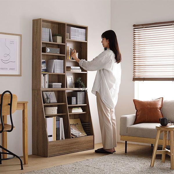 ブックラック ハイタイプ 約90cm幅 ストア ナチュラル 引き出し付き