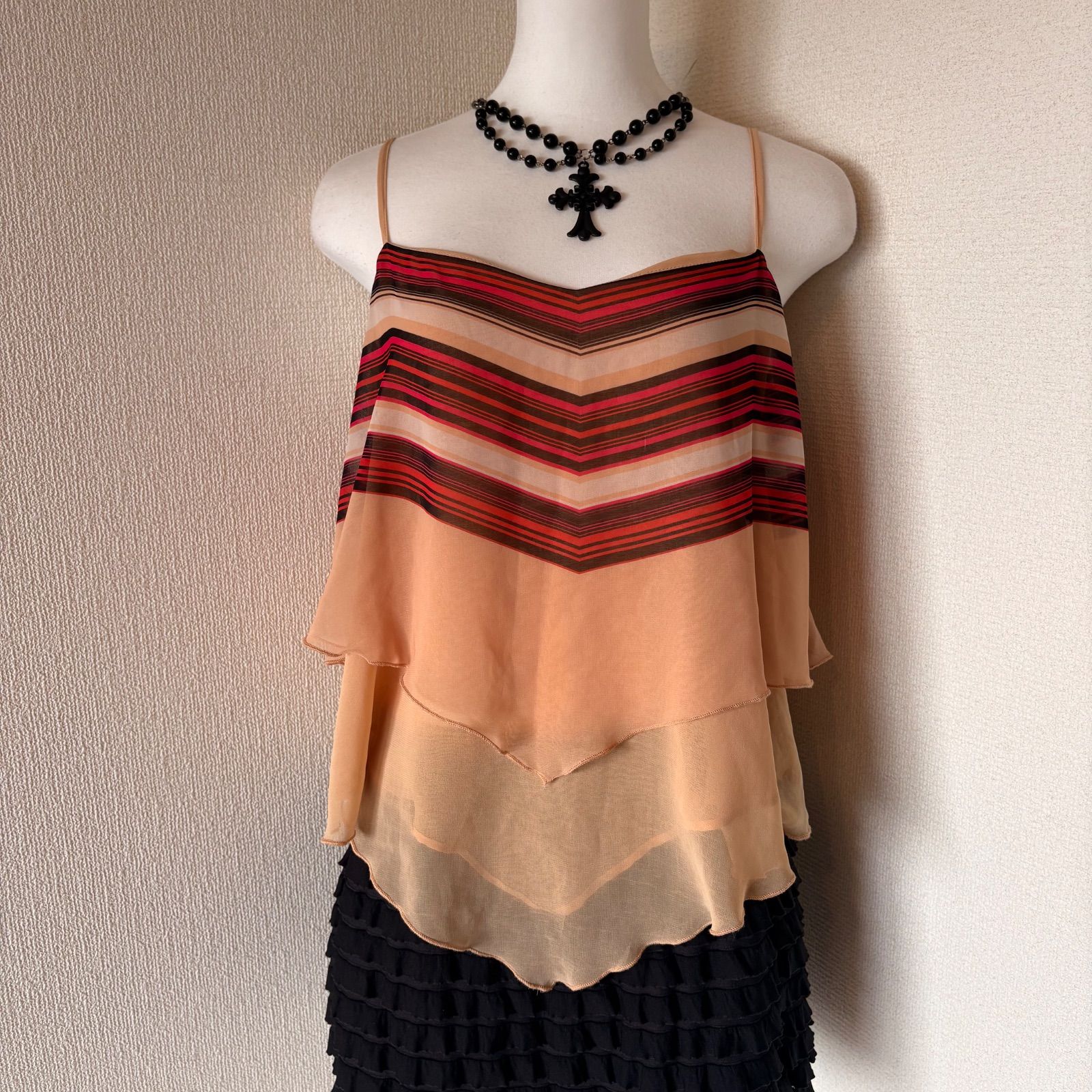 y2k 00s itimiグランジ平成 退廃美 森ガールパッチワーク 変形キャミ