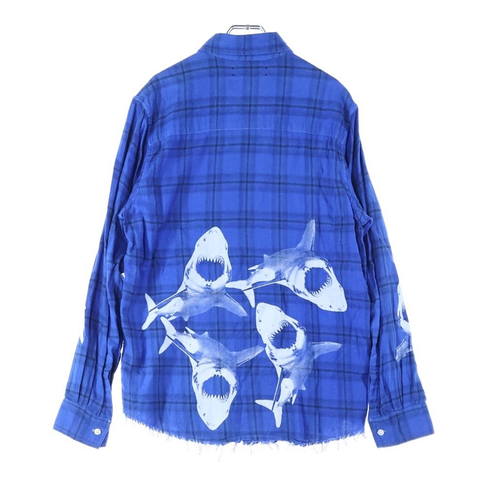 AMIRI アミリ Shark Paint Check Shirt シャークペイント 長袖チェックシャツ ネルシャツ ブルー MWLSB-SKF