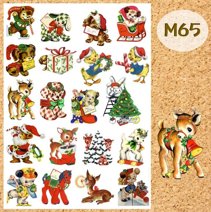 M-F】 クリスマス レトロアニマルセット コラージュシール 紙モノ