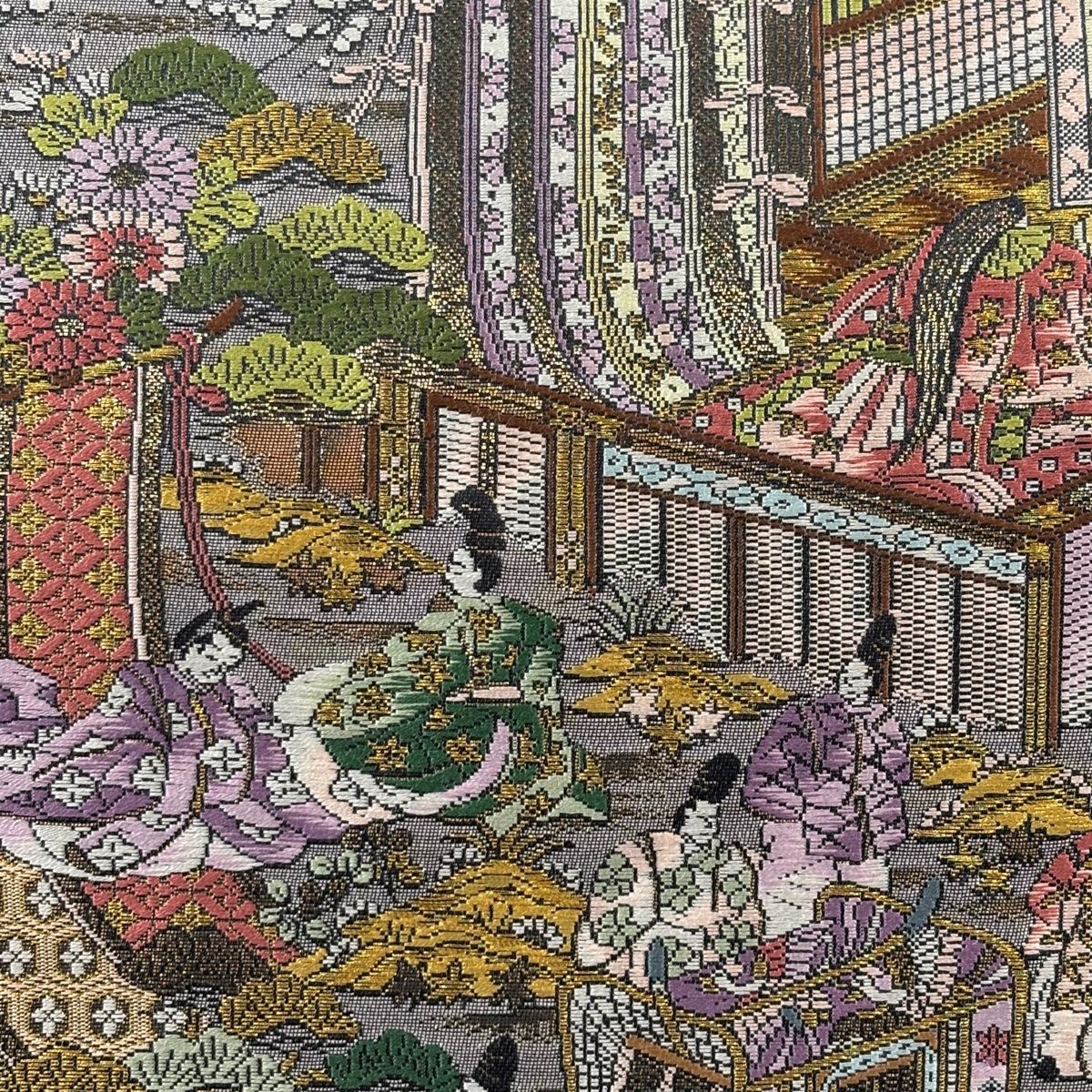 袋帯 美品 秀品 弍拾四金箔使用 京洛時代祭還幸絵巻 金糸 灰色