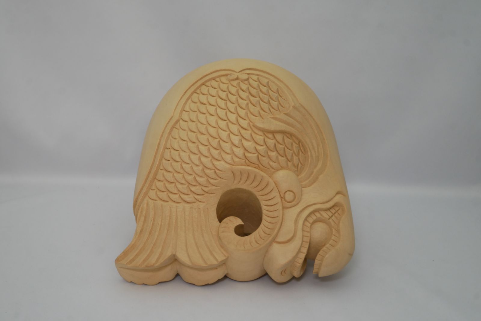 手彫り 本楠木魚鯱彫 6号 み