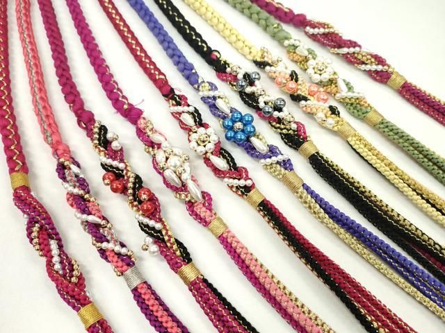 平和屋着物●和装小物 振袖用飾り付き帯締め１０本セット パール 花 金銀糸 CAAX8207ju