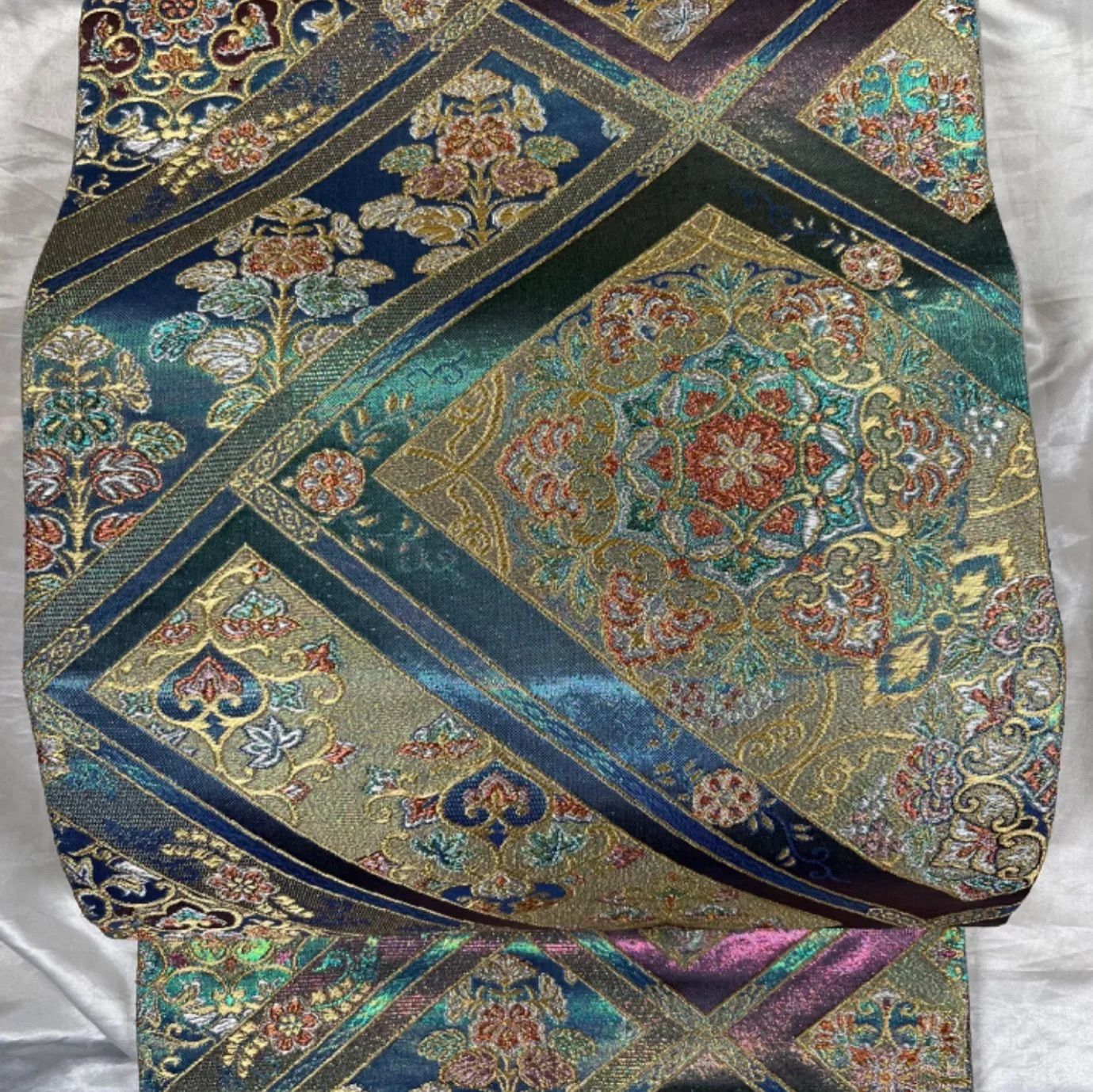 豪華絢爛綺麗華麗美品ブルーグリーン⭐️陽文綴⭐️正絹六通袋帯