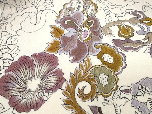 平和屋着物○山岡古都 訪問着 更紗花鳥唐草文 鬼しぼ縮緬 正絹 逸品