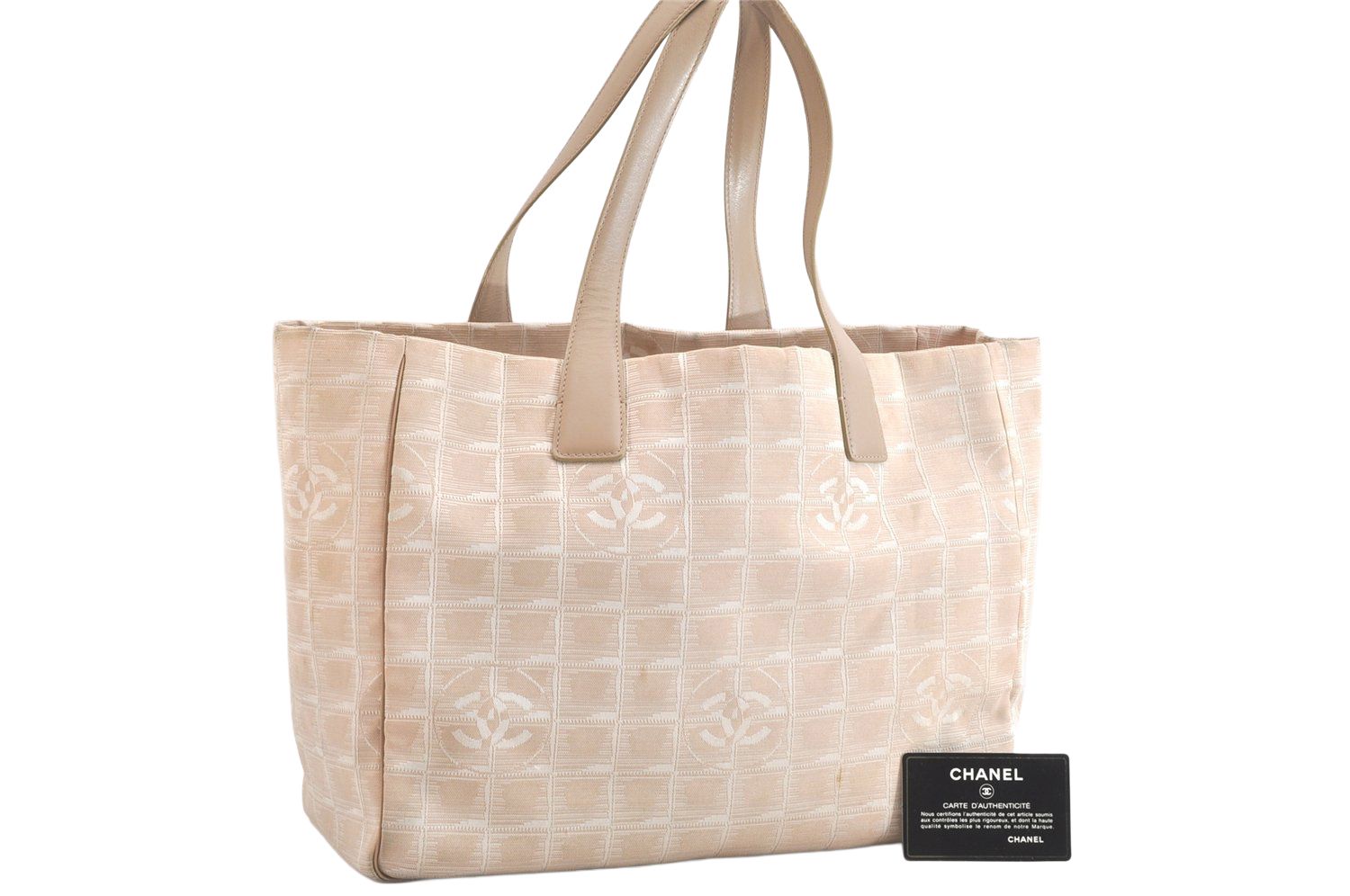 CHANEL シャネル ニュウ トラベル ライン ショルダートートバッグ ナイロン レザー ベージュ 2884N