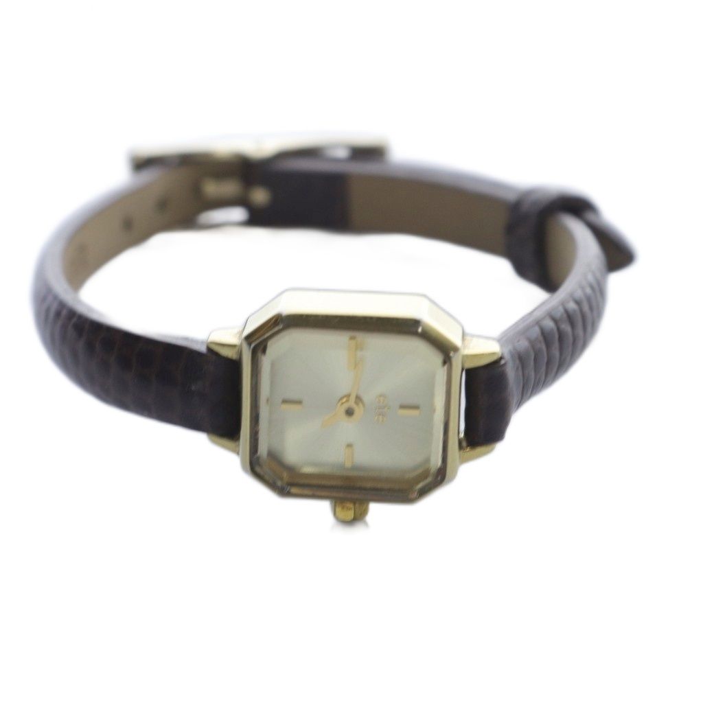 エテ ete クォーツ オクタゴンフェイス レザーベルト 腕時計 茶色