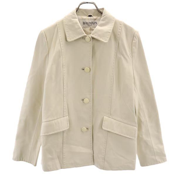 バルマン 羊革 レザージャケット 13 オフホワイト BALMAIN ビッグサイズ 本皮 レディース   【230914】