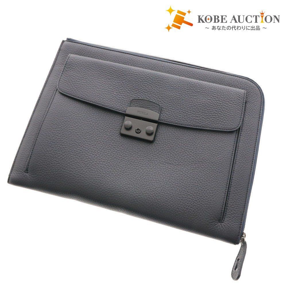 FULRA フルラ 書類鞄 クラッチバッグ ビジネスバッグ 鞄 ロゴ ファスナー開閉 ポケット イタリア製 メンズ ダークネイビー 袋付き