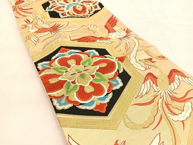 平和屋着物◎六通柄袋帯 唐織 鳳凰正倉院花文 金糸 正絹 逸品