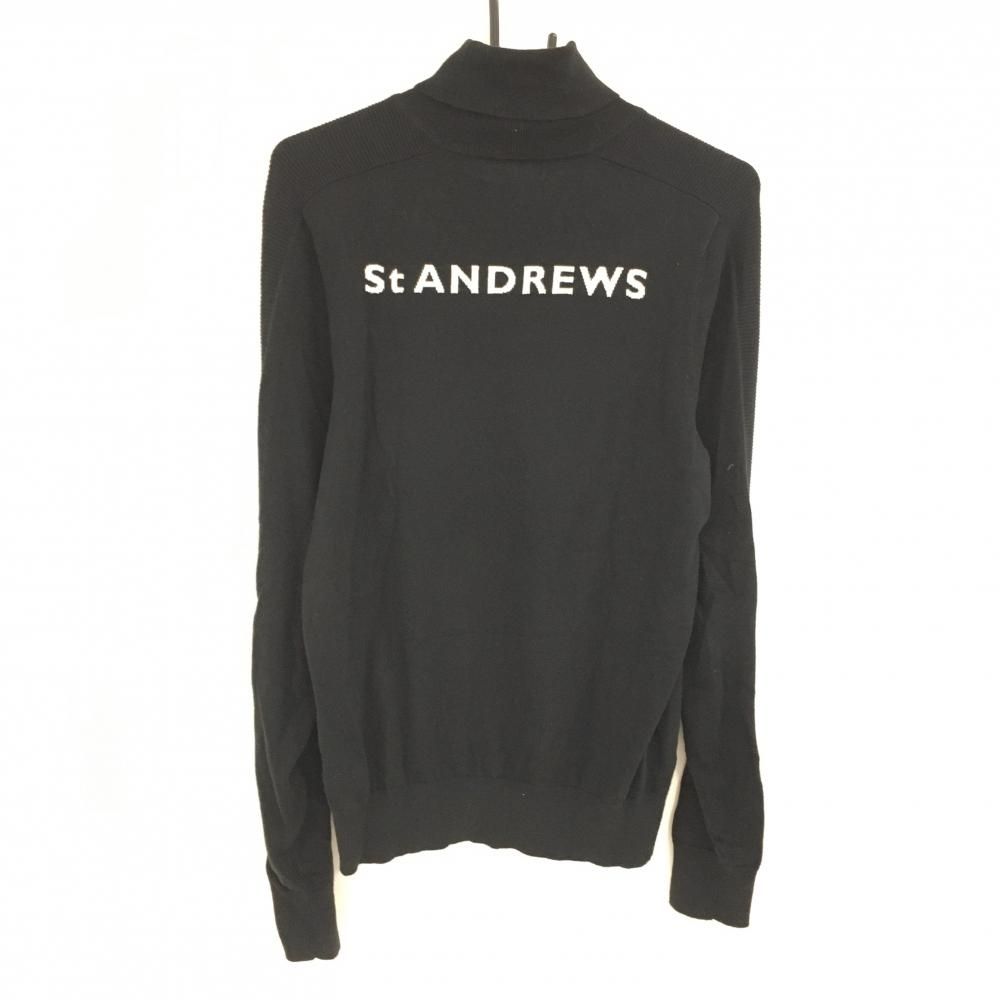 セントアンドリュース タートルネックセーター 黒 ロゴ白 コットン混