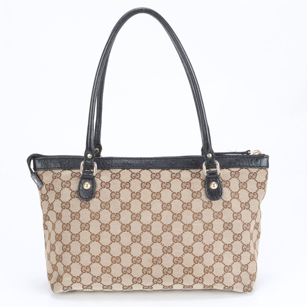 美品 グッチ GG キャンバス 211942 レザー トート バッグ 肩掛け  