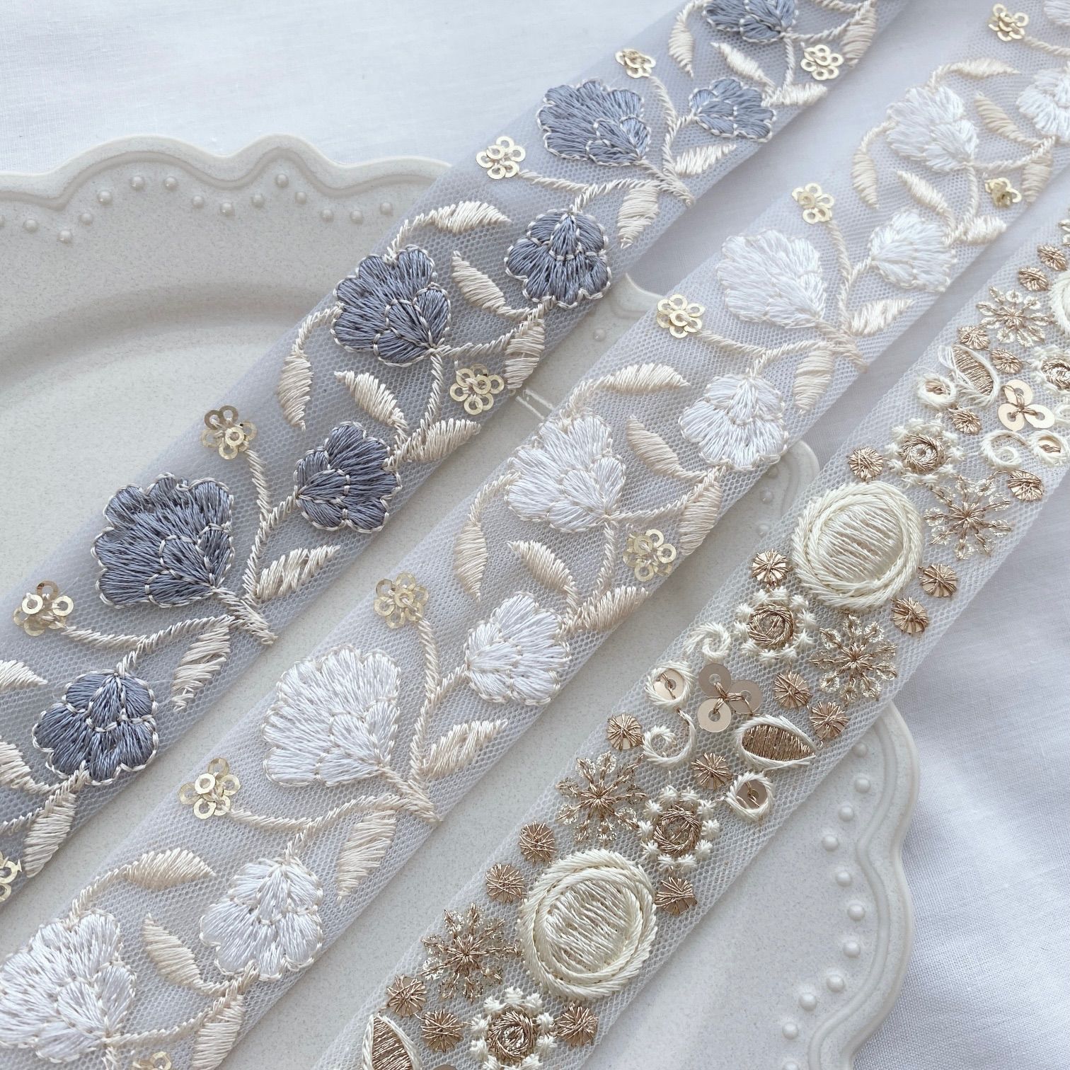 未検品】 インド刺繍リボン 2mアソート 10m ブルー系