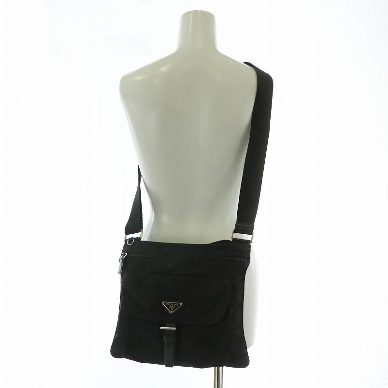 プラダ PRADA ショルダーバッグ ナイロン 三角ロゴプレート 黒