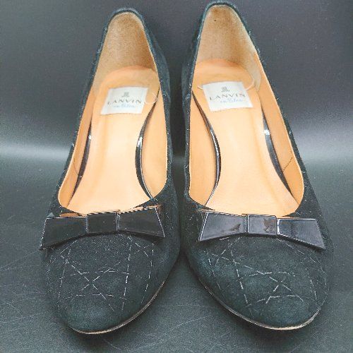 ✨LANVIN ランバン 　ブラック ハイヒール 　リボン付き　未使用 ◇ Θ ランバン リボン付き ブラックパンプス サイズ22.5cm