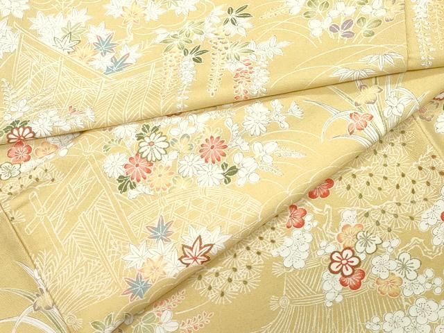 平和屋着物●上質な小紋 風景草花文 金彩 正絹 CAAZ0974vf