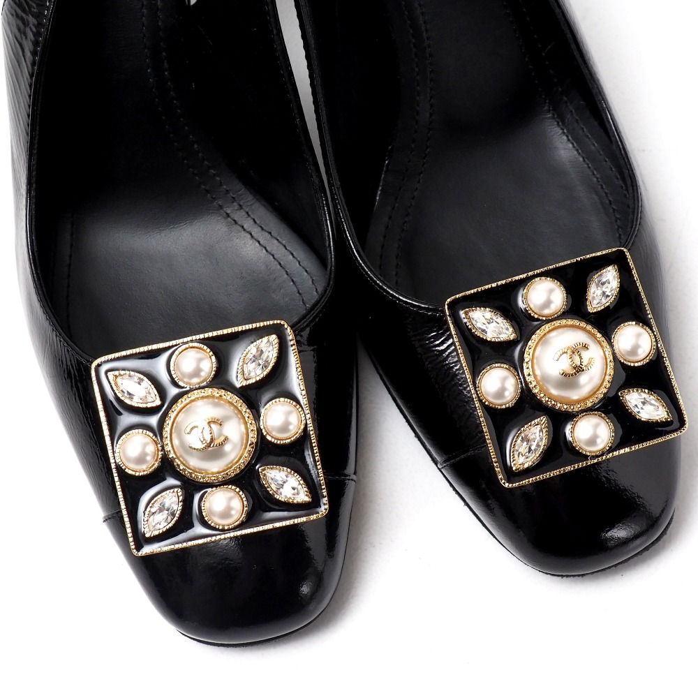 CHANEL シャネル パンプス サイズ36 C ココマーク CC ビジュー パールモチーフ バックスリング ハイヒール ブランド古着 20250922|RA6084 KIN-KAAI_COM